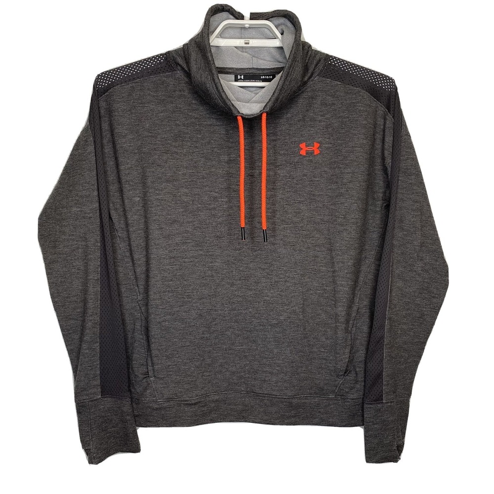 Under Armour Womens Sweatshirt Large Long Sleeve Charcoal Cowl Neck Pockets